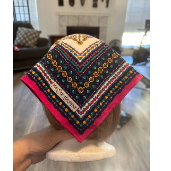 YSL Authentic Cotton Small Colorful Scarf. P100 - Picture 1 of 6
